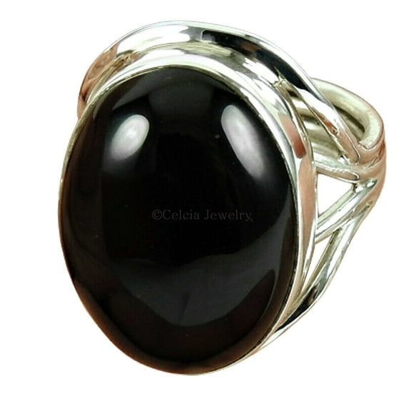 Black Onyx Genuine Oval Ring, Natural 925 Sterling Silver, Black Stone Cabochon Cut Ring, Unique Gifts For Mom, Statement Ring, Wedding Ring, Engagement Ring, Womens Handmade Fine Jewelry Size 7