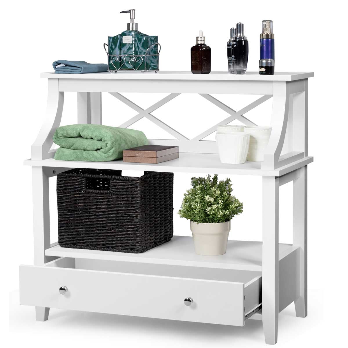 Topbuy 3Tier End Table Storage Shelf Multipurpose Side Table w/ Drawer