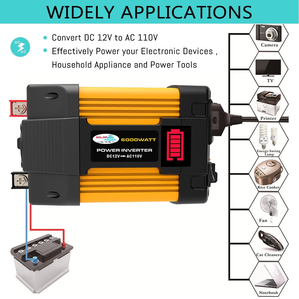 MDHAND 4000W Continuous 4000W Surge Power Inverter with Dual USB Ports for Car
