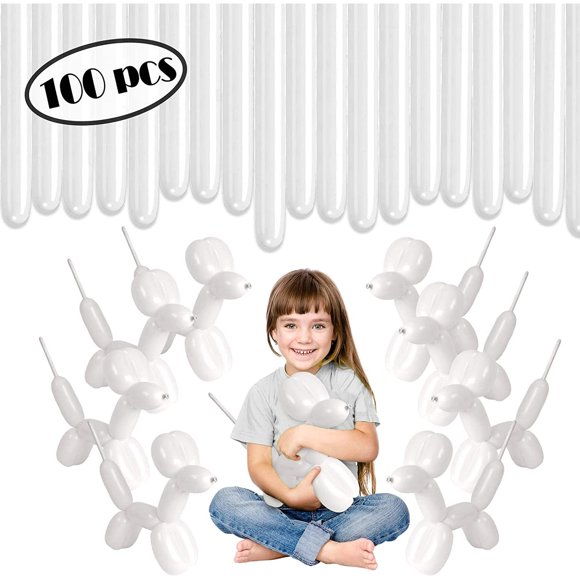 Solid White Long Balloons - Shiny White Twisting Balloons - White 260 Balloons 100 Count - Balloon Animal Balloons - 260Q Balloons for Magic Tricks, Birthdays Party, Clowns Gift Box (White, 100 pc)