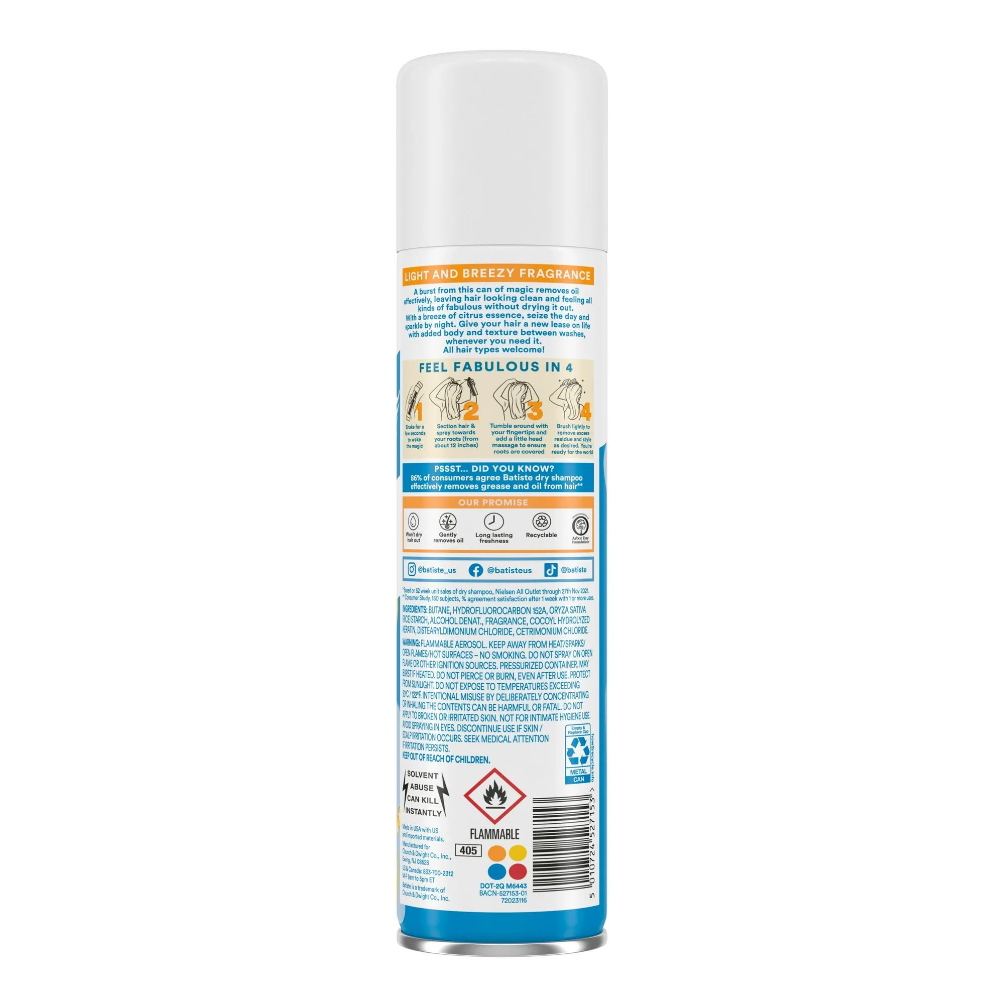 Batiste Instant Hair Refresh Dry Shampoo Light & Breezy Fresh 200ml/6.73oz (6-Pack)
