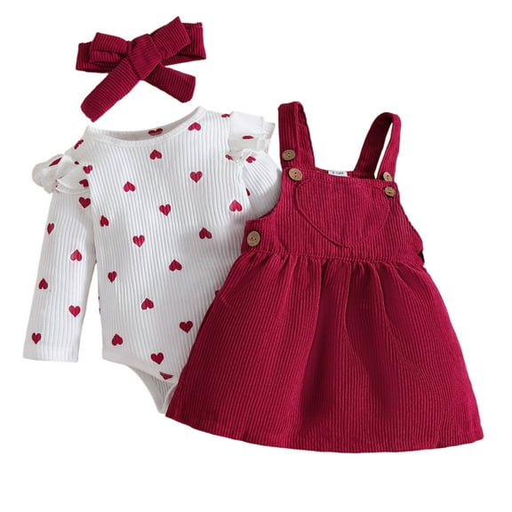 Tiijoy Newborn Girls Outfits Long Sleeve Bodysuit Corduroy Jumper Dress Headband Set, Sizes 9-12M