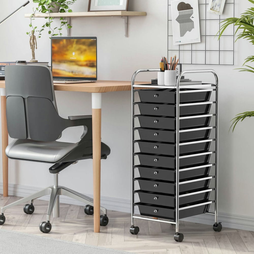 YYAo Filing Cabinet, File Cabinet, 10 Drawer Rolling Storage Cart Organizer with 4 Universal Casters-Black