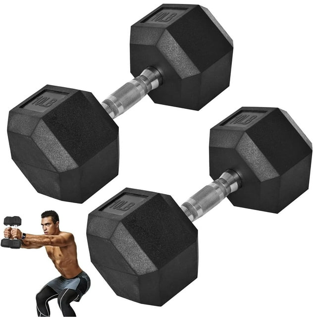 2PCS Mancuernas Juego de para Ejercicio Hexagonales, Pesas Para Ejercicio En Casa, Mango de Acero Moleteado y Cubierta de Caucho Antideslizante para Entrenamiento en Casa Gimnasio Oficina (10 LB)