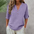 thumbnail image 2 of Button Down Linen Shirts for Women 3/4 Sleeve V Neck Linen Tops Fashion Summer Casual Pullover Loose Lightweight Beach Vacation Holiday Blouses, 2 of 6