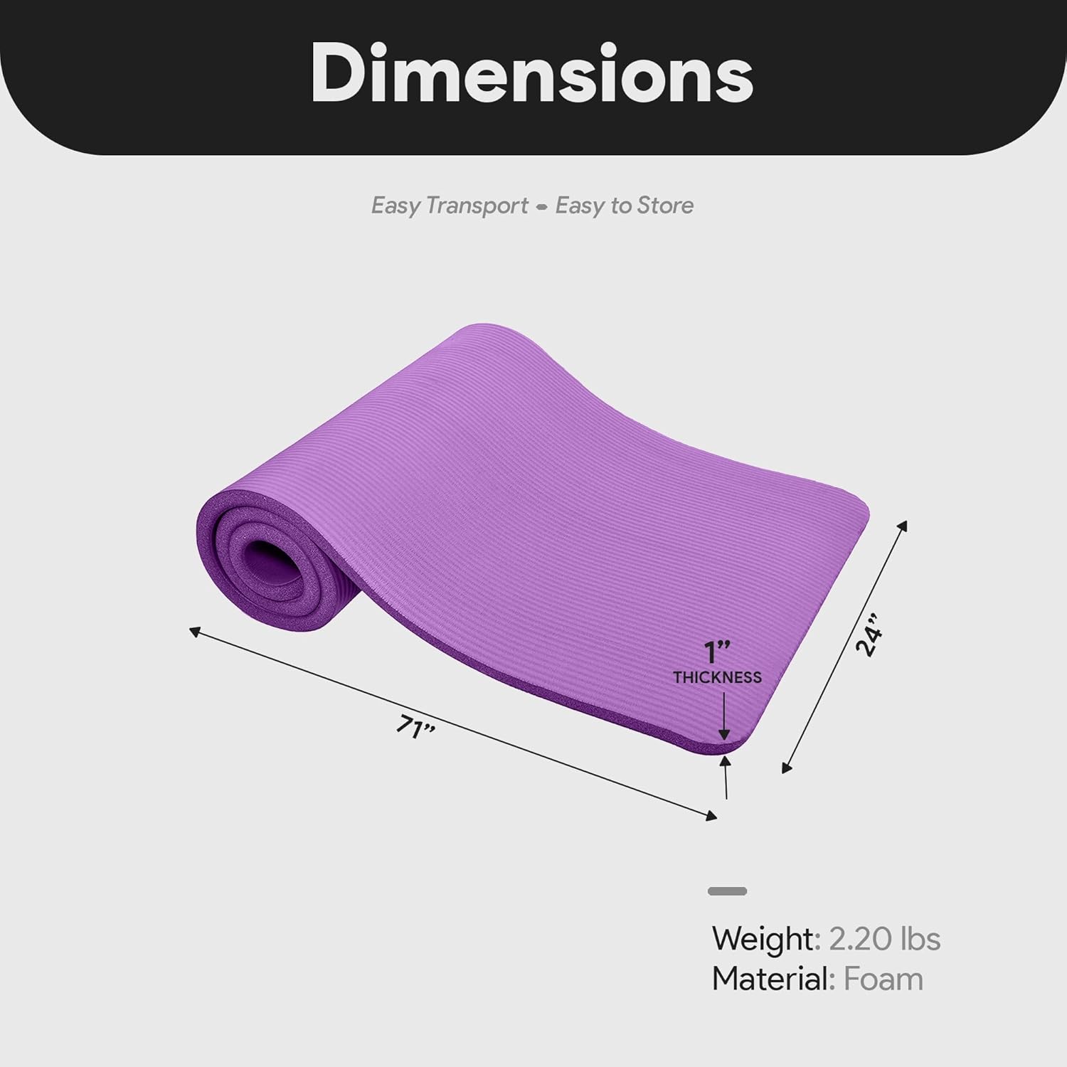 Yoga Mat, 1-Inch Extra Thick High Density Exercise Mat, Anti-Tear Exercise Yoga Mat with Carrying Strap, Suitable for Various Yoga Exercises, Multiple Colors