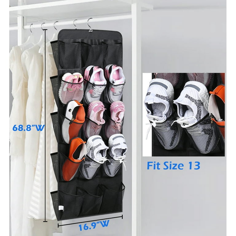 MISSLO 30 Pockets Hanging Shoe Organizer for Closet Storage with Rotating  Hanger Shoe Rack, Gray 