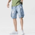 thumbnail image 2 of Pantalones cortos vaqueros desgastados grises para hombre, moda coreana, ajustados, de verano, Y2k, con pantalones cortos holgados y desgastados estilo vintage para hombre, 2 of 5
