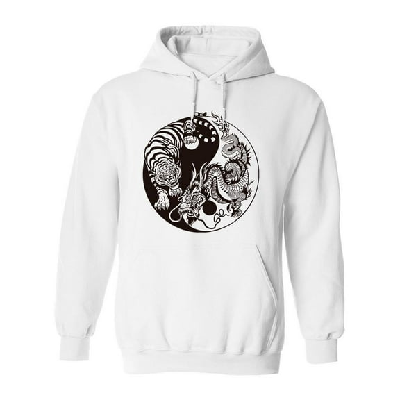 Dragon And Tiger Yin Yang B/w Hoodie Men -Image by Shutterstock, Male Small