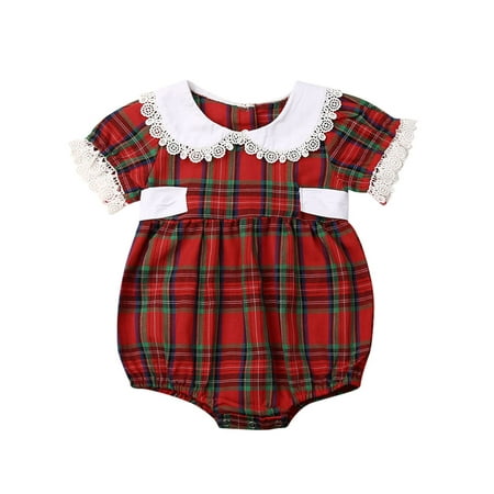 

Pudcoco Toddler Baby Girl Christmas Romper Dress Bodysuit Plaid Outfit Clothes