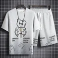 thumbnail image 2 of Conjunto de chándal y pantalones cortos para hombre, chándal con capucha y estampado de gofres en negro, dos piezas, camiseta y pantalones cortos, estilo coreano 2024, atuendo elegante, 2 of 5