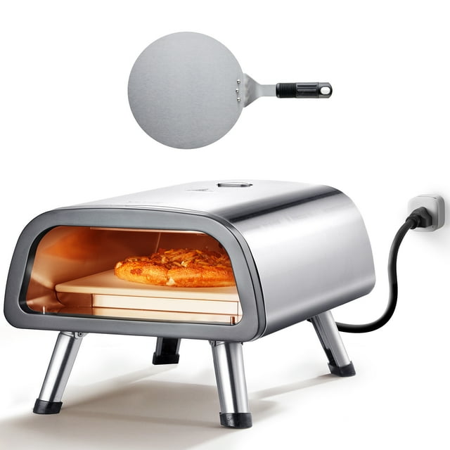 VEVOR Horno de pizza electrico de 12 para encimera, máquina para hacer pizza de acero inoxidable con piedra para pizza y espátula, calienta hasta 850 °F
