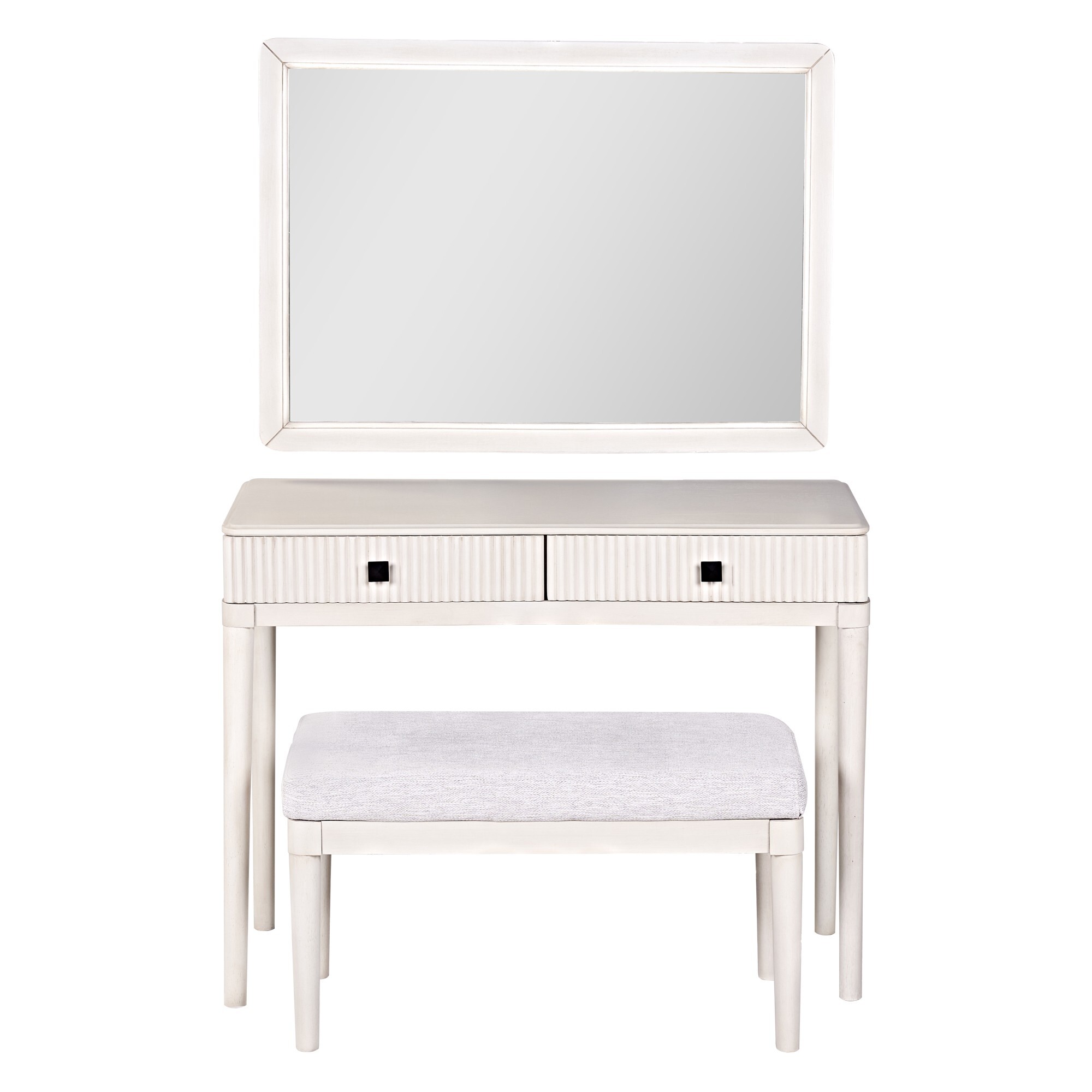 AENKYO Classic Vanity Desk Set with Big Mirror & Bench - Versatile Makeup Dressing Table with Drawers, Beige