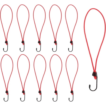 12PCS 9Inch Small Bungee Cord with Hooks Red Outdoor Heavy Duty Bungee Straps for Boating Camping Tents Hiking Hunting Trucks