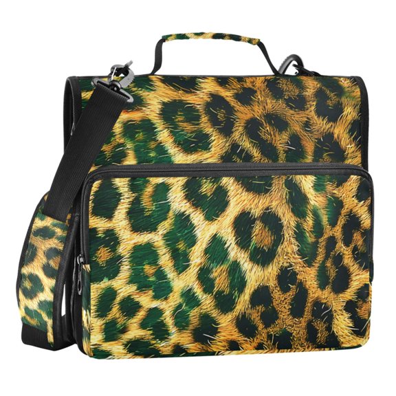 ALAZA Zipper Binder Green Leopard Print 3 Ring Trapper Keeper File Folder Organizer Bag