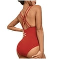 thumbnail image 4 of Traje de baño de una pieza para mujer, conjuntos de bikini para mujer, moda femenina cómoda - Conjunto de manga corta con cuello y estampado plegable para mujer, 4 of 4