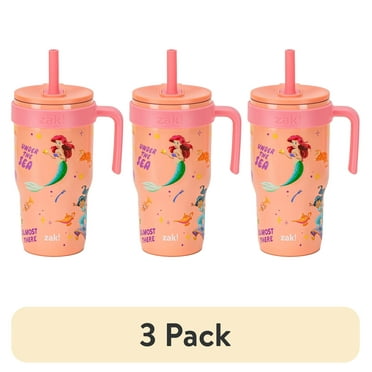 (3 pack) Zak Designs 18oz Princess Kids Straw Handle Tumbler, Stainless Steel Vacuum Insulated Cruiser Tumbler with Silicone Straw Utilizing Leak-Proof Valve, Travel Straw Tumbler with Handle