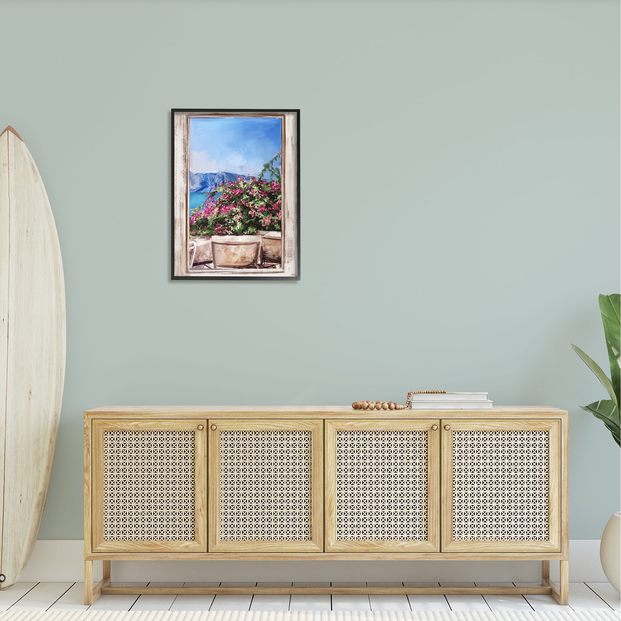 Stupell Industries Through Window View Seaside Flower Garden Scene Painting Black Framed Art Print Wall Art, Design by Ziwei Li