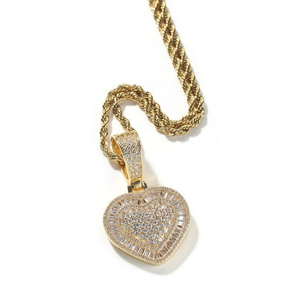 14K Gold Finish Simulated Diamond Heart Shaped Love Anniversary Valentines Charm Pendant Necklace, Birthday Gift, Gift for her, Christmas