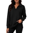 thumbnail image 3 of Zysthvn Warm Sweatshirt Women Winter Pullover Casual Sweatshirts for Women Loose Fit V Neck Solid Long Sleeve Tops, 3 of 10