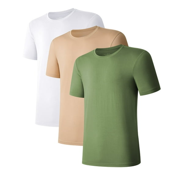 ANLIQI Men's Bamboo Rayon Undershirts Short Sleeve Crewneck Moisture-Wicking Undershirts (3L, M)