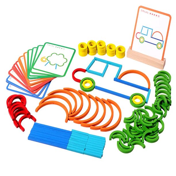 Palos y anillos creativos de madera de buena calidad, rompecabezas, juego de inteligencia Montessori, juguetes educativos para la primera infancia, regalo para niños