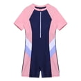 thumbnail image 3 of YUUMIN One Piece Boyleg Swimsuits for Girls Short Sleeve Zip Up Shorty Wetsuits Rash Guard Swimsuits Blue 8, 3 of 5