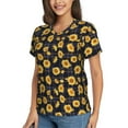 thumbnail image 2 of Vsdgher Royal Blue Plaid Sunflower Women Shirts V Neck Short Sleeve Tops T-Shirt Basic Tees, S to 3XLLarge, 2 of 5