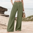thumbnail image 2 of vigerkar Womens Casual Wide Leg Pants High Waisted Button Decor Loose Straight Long Trousers Dressy Palazzo Pant with Pockets Green, L, 2 of 6
