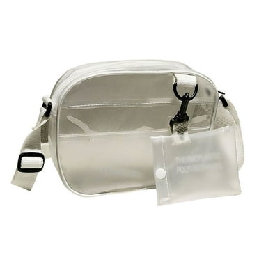 Voiceine Transparent Frosted Plastic Bag Shoulder 2 in 1 Stitching Crossboddy Pouch Costmetic Bag Purse for Shopping Travel