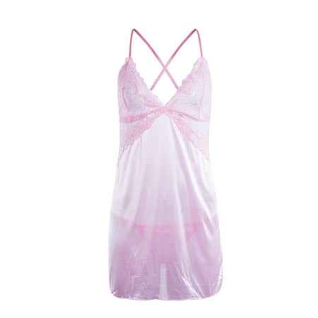 

Gupgi Women See Through Lace Lingerie Backless Sleepwear Spaghetti Strap Dress