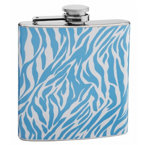 Blue and White Zebra Print 6oz Hip Flask