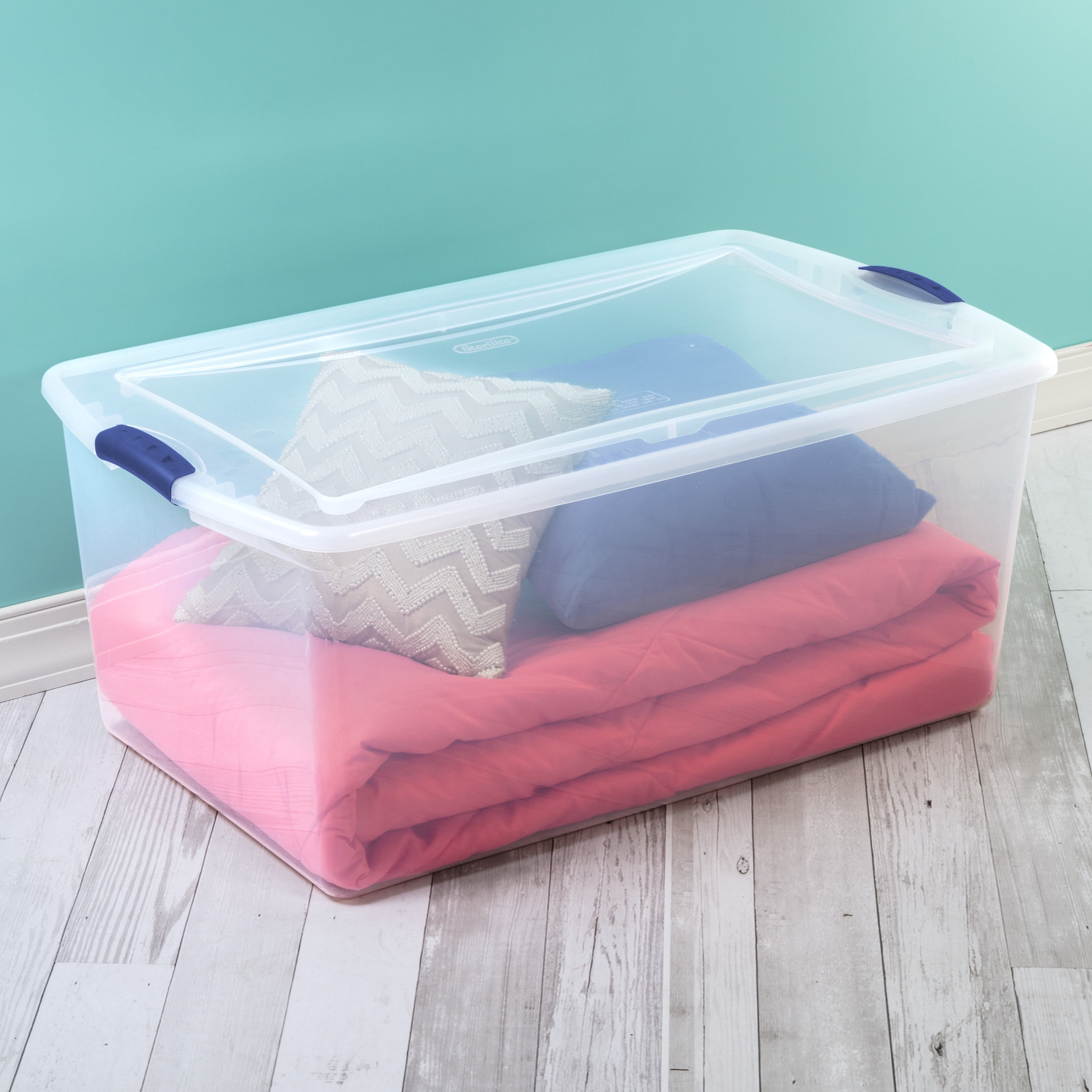 Dozen Large Plastic Storage Totes Boxes Clear Container Latch Lid 105 
