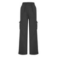 thumbnail image 5 of SYMOID Womens Dark Gray Wide Leg Cargo Pants | 100% Polyester Elastic Crisscross Waist | Multiple Cargo Pockets Casual Utility All-Day Comfort,Size L, 5 of 8