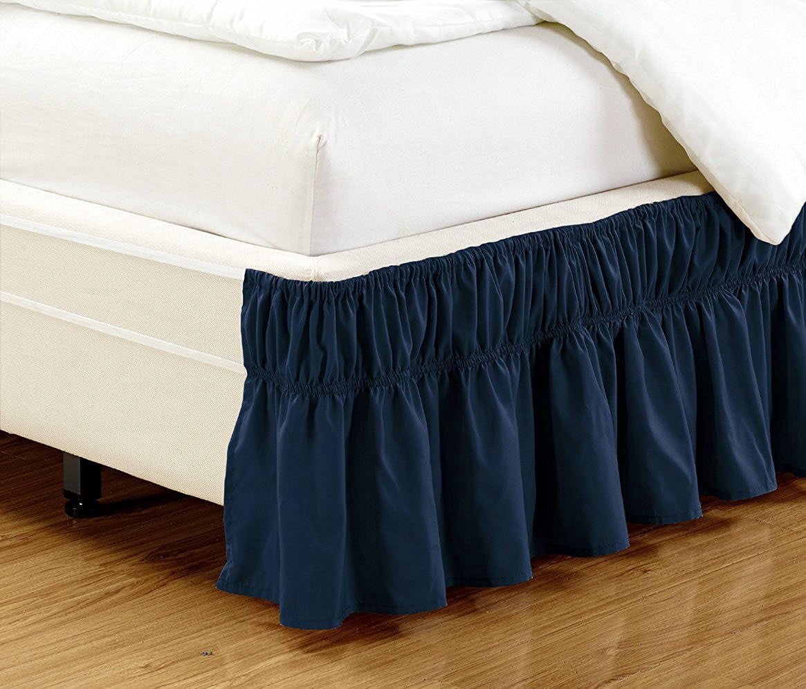 Easy Fit Bed Skirt Wrap Around Elastic Bed Ruffle with 17 Inch Drop Solid Red Bedroom Decor