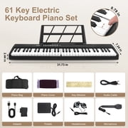 Doulami Piano 61 Key Electric Keyboard Piano with Lighted Keys LCD Display Folding Piano Keyboard for Beginner 200 Tones Rhythms
