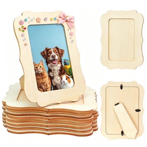 Wooden Picture Frames for Crafts - 20 Pack Unfinished 4x6 Photo Frames for DIY Painting, Standing Display for Tabletop