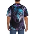 thumbnail image 3 of Balery Purple Sky Wolf Camisa Casual de Manga Corta con Botones para Hombre, Texturizada, Estilo Cubano, para Playa, Verano-Large, 3 of 5