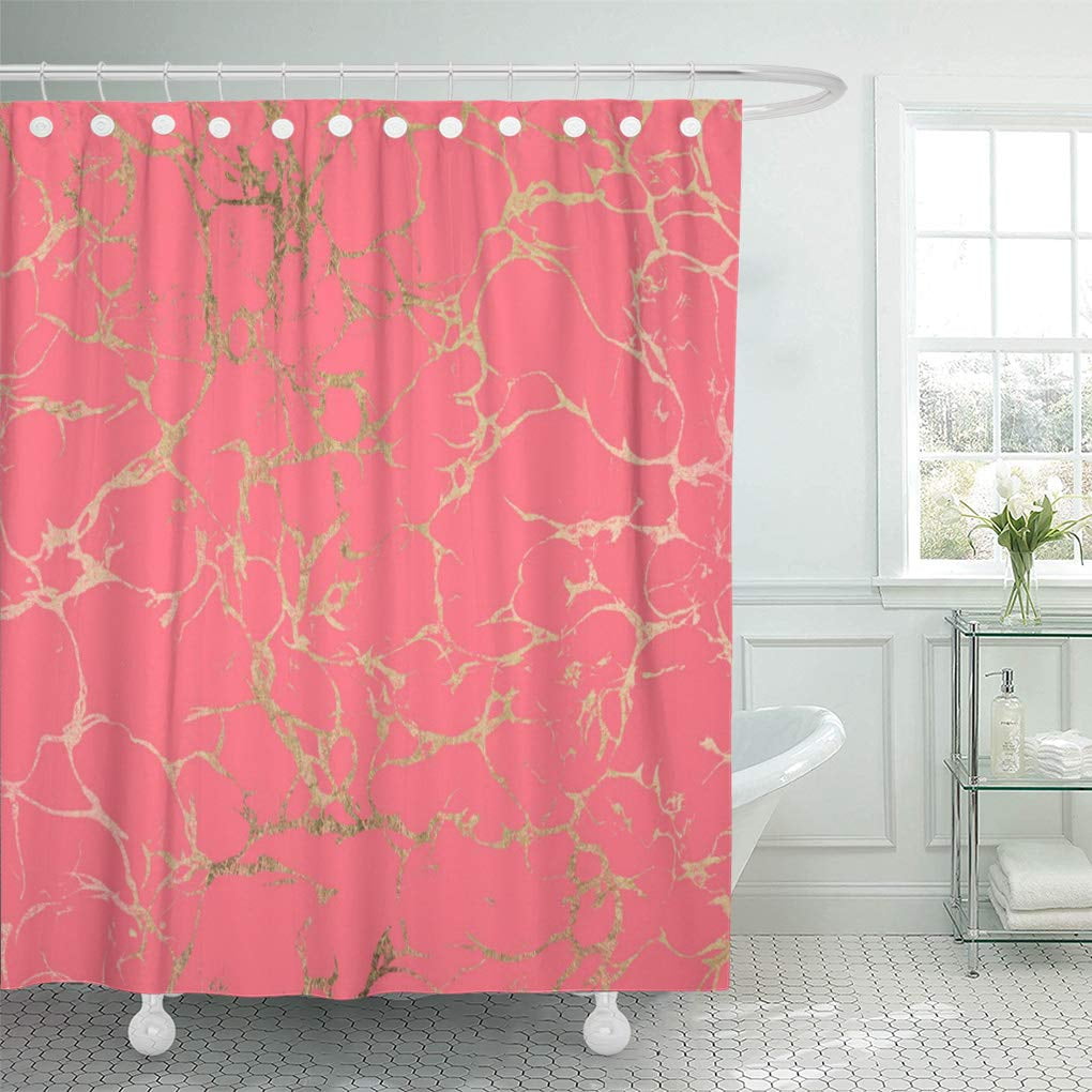 Coral and gold shower curtain deals