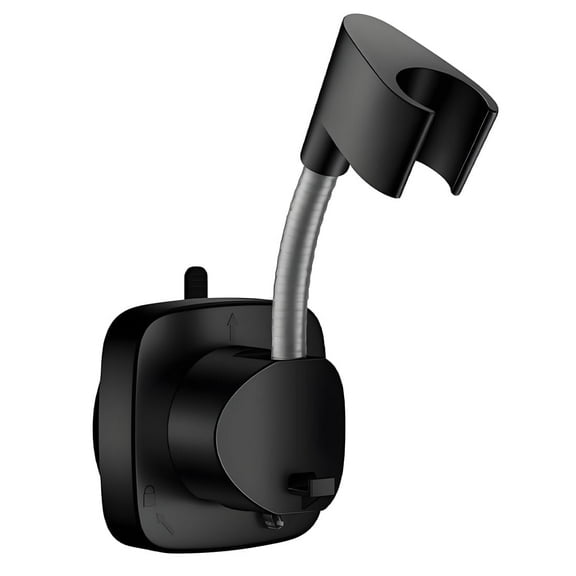 Suction Cup Shower Head Holder - Angle Adjustable Spring Arm, Flexible Wall Mount Shower Hose Holder, Removable Hand Held Shower Bracket with Vacuum Lock & Bonus Hook for Bathroom, Kitchen(Black)
