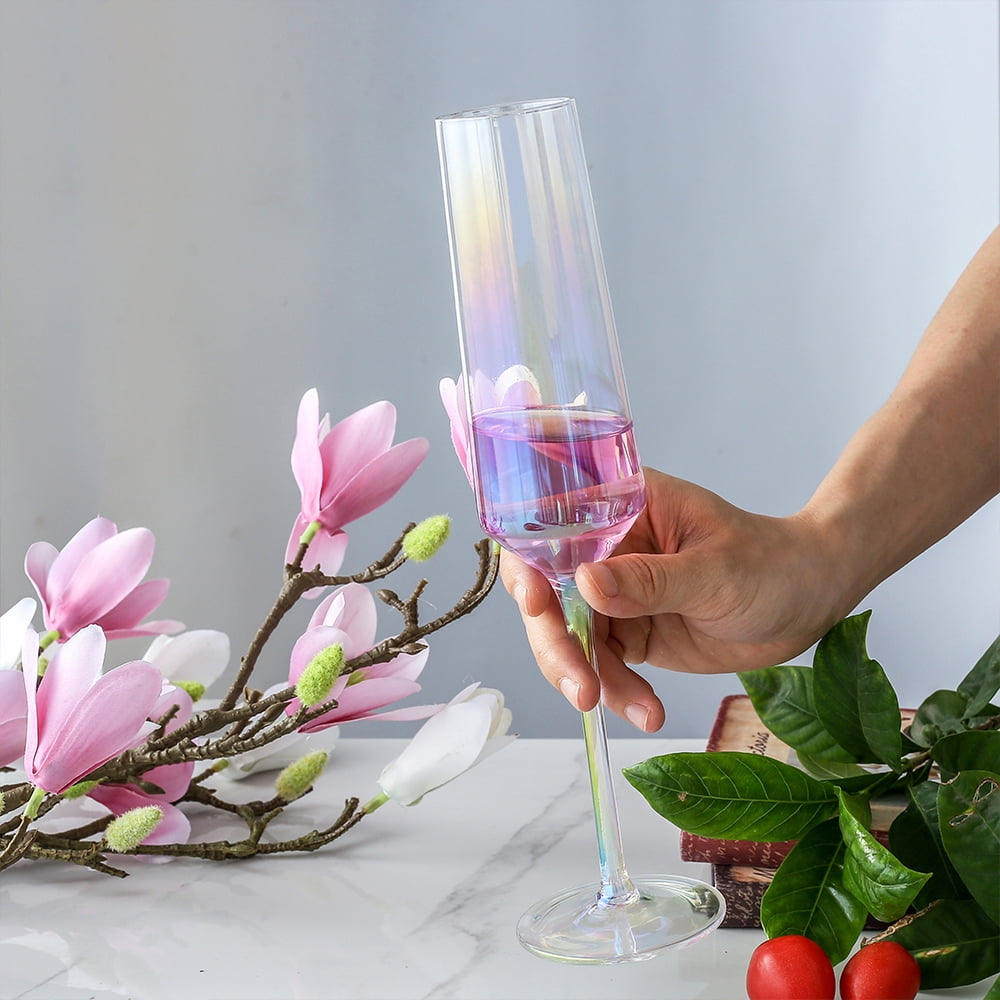 Gutsdoor Iridescent Glass Champagne Flutes Crystal Colored Champagne Glasses Set of 2 Wedding Flutes Bride and Groom Glasses Graduation Gift Sets & Father"s Day & & Birthday