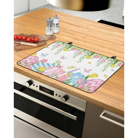 

Spring Easter Stove Top Covers for Electric Stove Heat Insulation Fireproof Glass Cooktop Cover Counter Top Glass Stove Cover for Prevent Scratches 31 x24 Watercolor Floral Botanical Easter Eggs