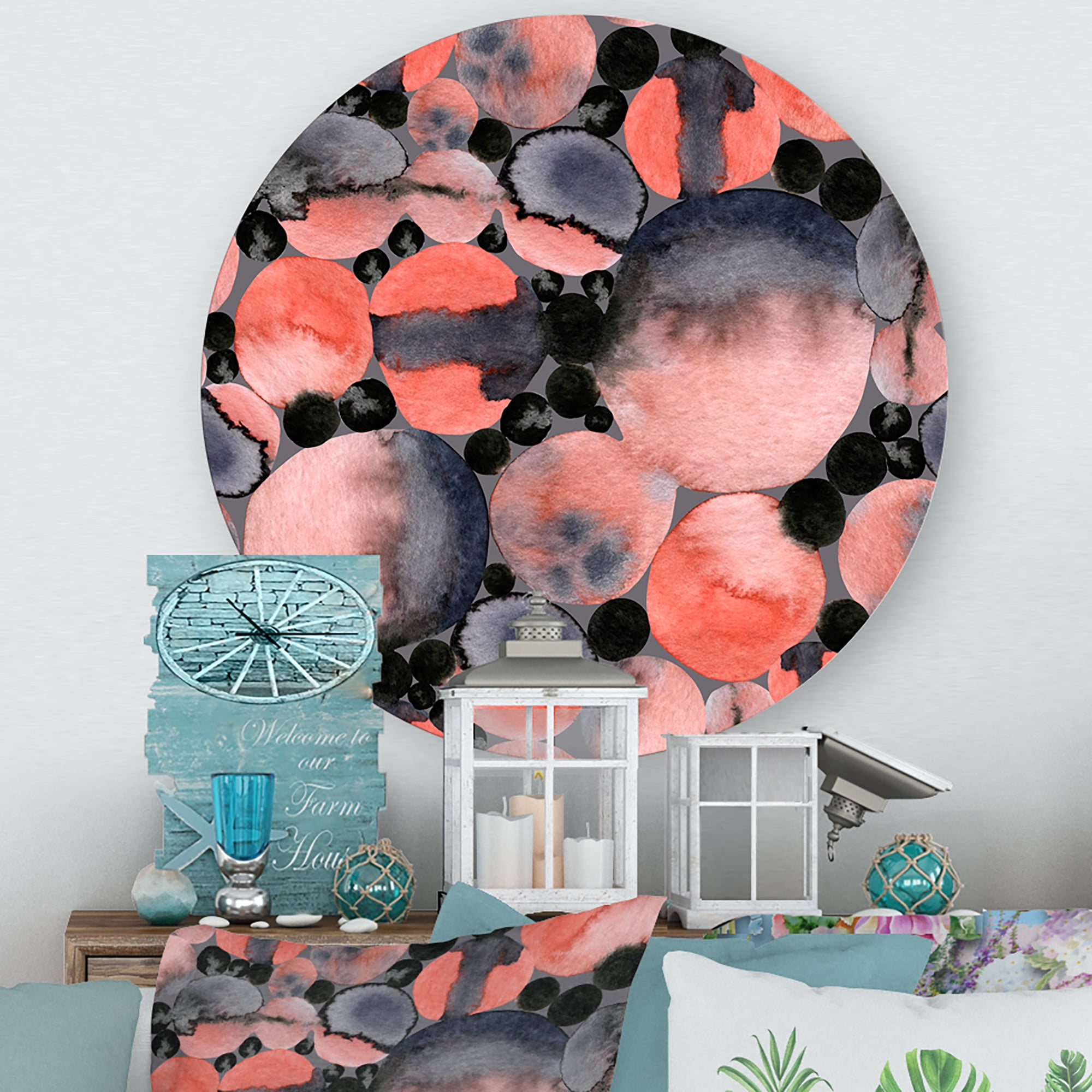 Designart 'Polka Dots Abstract Geometric Art' Modern Circle Metal Wall Art 23x23 - Disc of 23