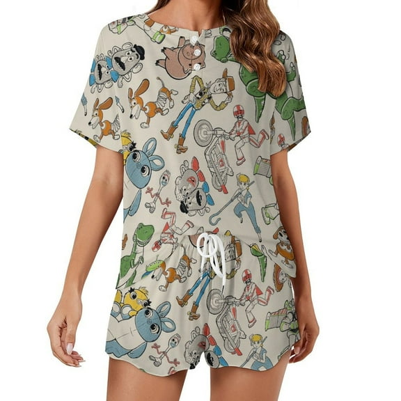 Women's Toy Stor Pajamas Set 2 Piece Short Sleeve Shirt and Shorts Loungewear Sleepwear