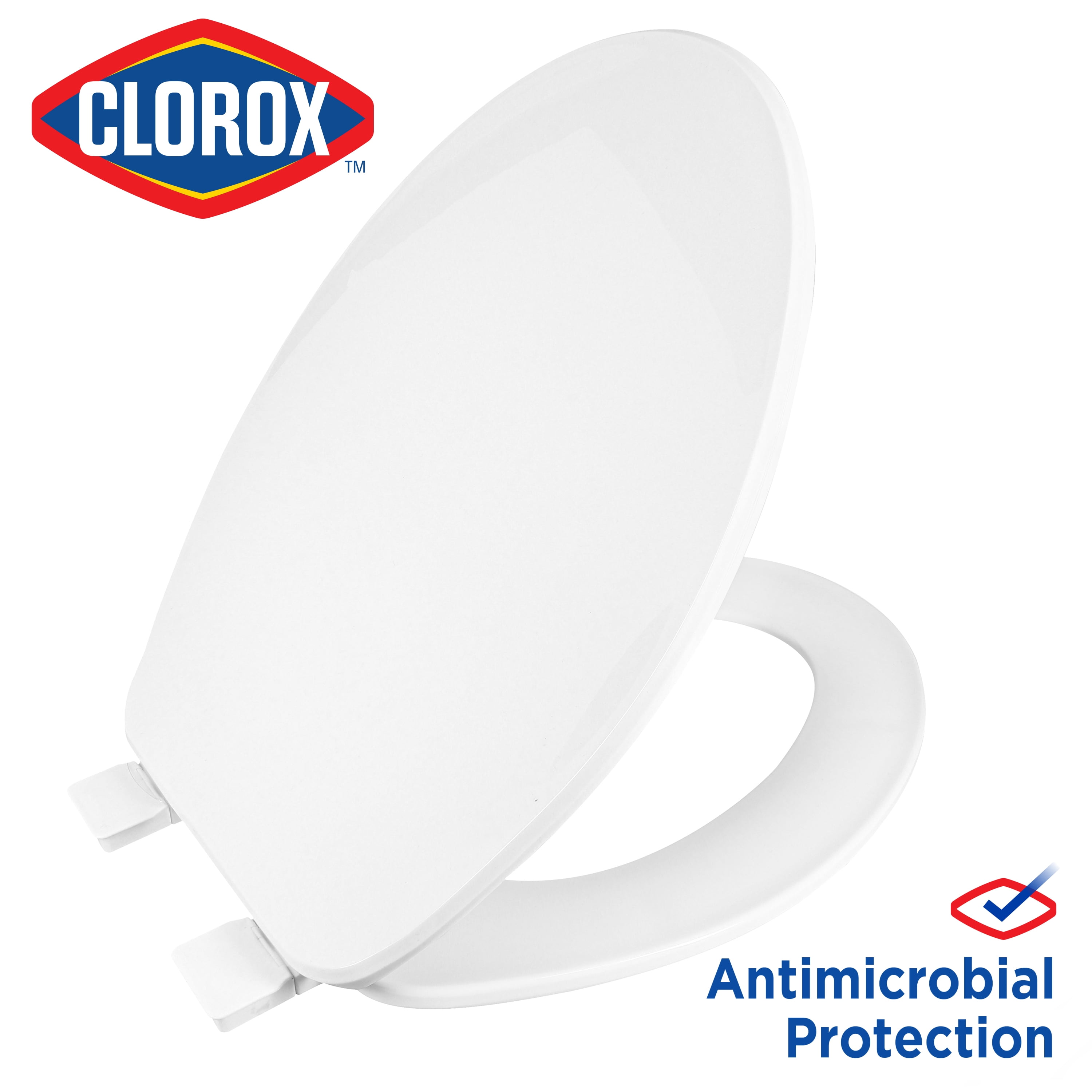 Clorox Antimicrobial Elongated Beveled Plastic Toilet Seat with Easy