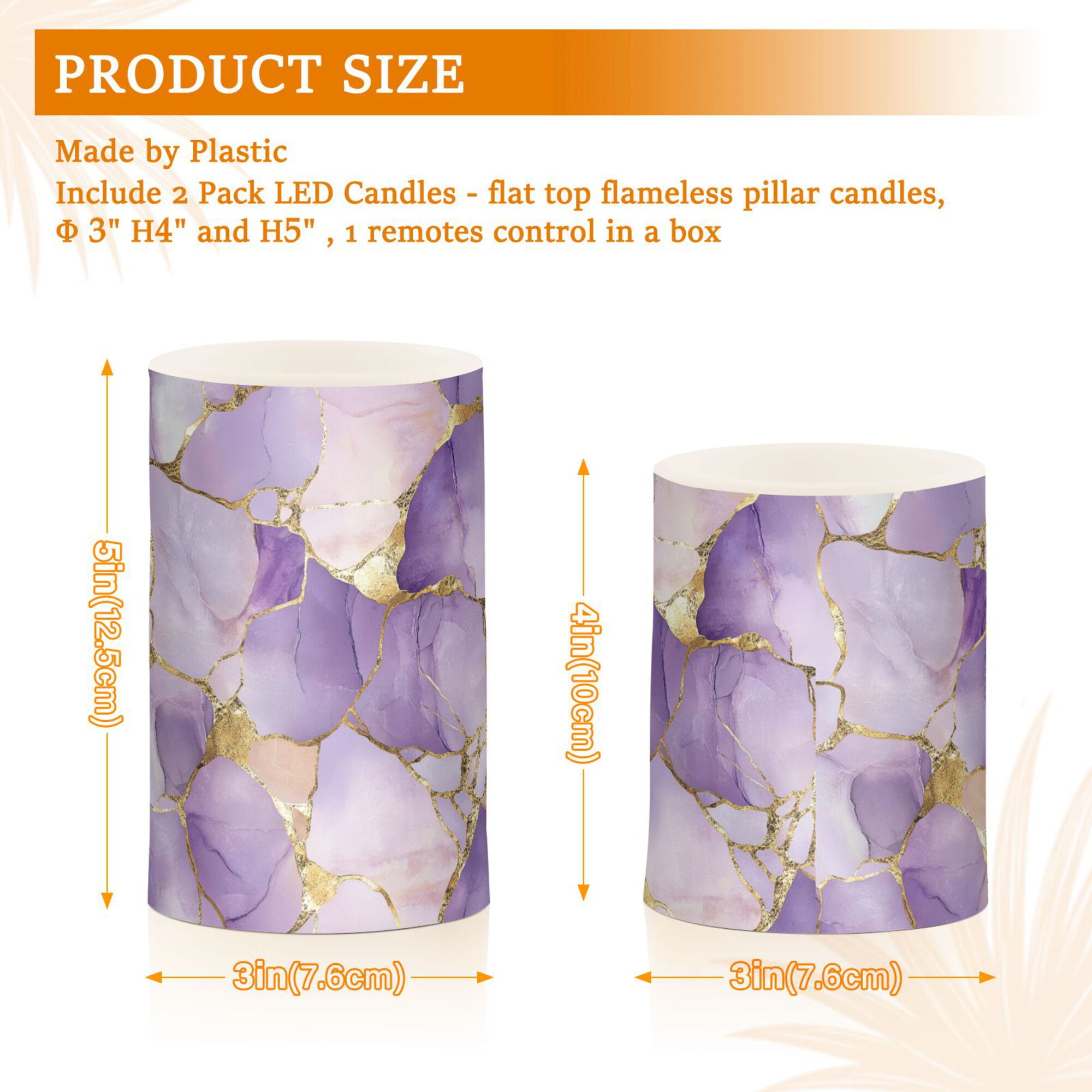 Yayeee Flameless Candles with Remote Flickering Battery Operated Multi Color Changing, Pastel Purple Marble Pattern