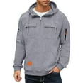 thumbnail image 6 of Dresfit Big and Tall Pullover Mens Long Sleeve Quarter Zip Sweatshirts Fleece Hooded Travel Hoodies Fall Winter Zip Up Lined Multi Pockets Sweatshirt Light Gray XL, 6 of 9