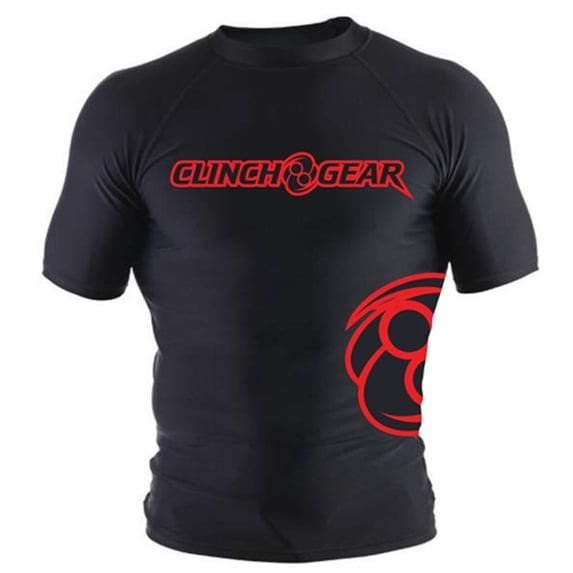 Clinch Gear Mens Icon Short Sleeve MMA Wrestling Rashguard - Black/Red - M