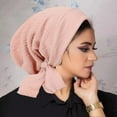 thumbnail image 1 of RXIRUCGD Women's Solid Color Crystal Linen Long Tail Headscarf Cap Cap Wavy Pattern Women's Hat( Pink ), 1 of 2