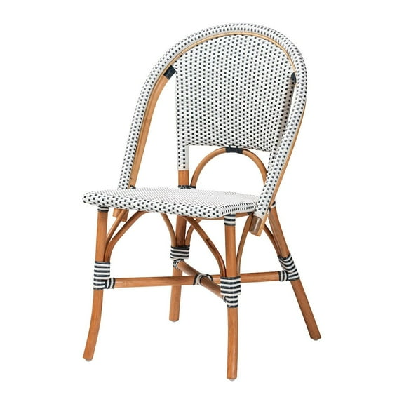 bali & pari Two-Tone Navy and White Weaving and Natural Rattan Bistro Chair